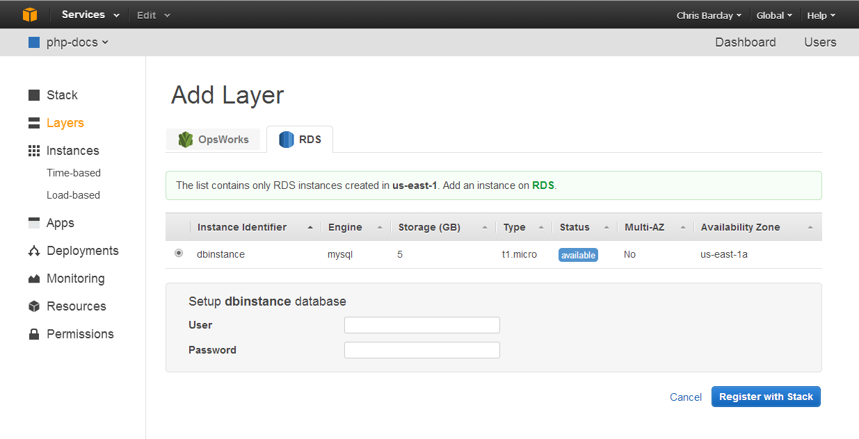 screenshot of AWS OpsWorks